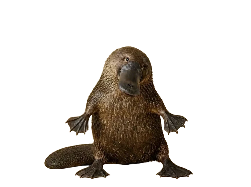 A very happy platypus dancing with its webbed feet out
